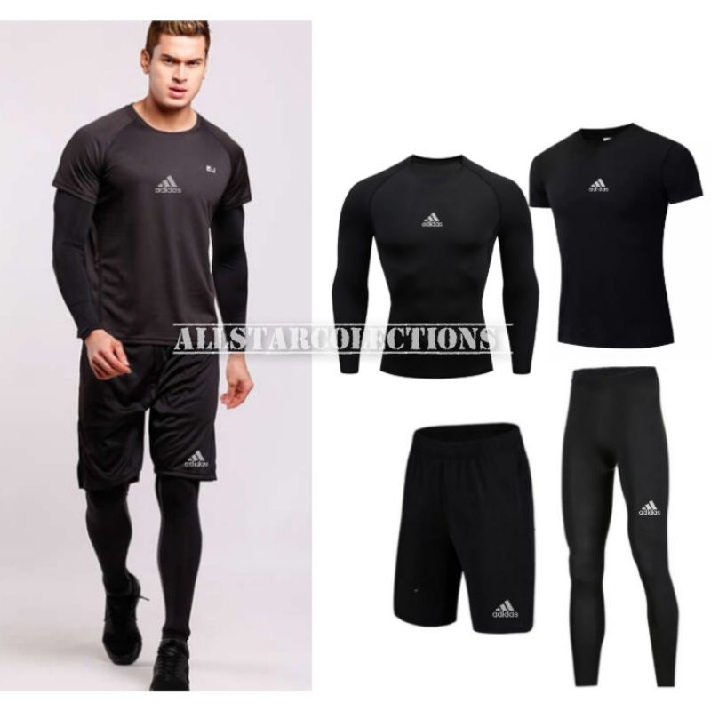 Satu set baju olahraga pria Baselayer Manset celana olahraga