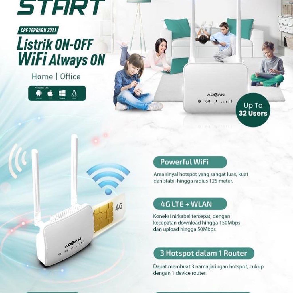 Modem Advan CPE Start Hybrid Portable Orbit FREE KUOTA 150GB - Garansi Resmi Advan 1 Tahun