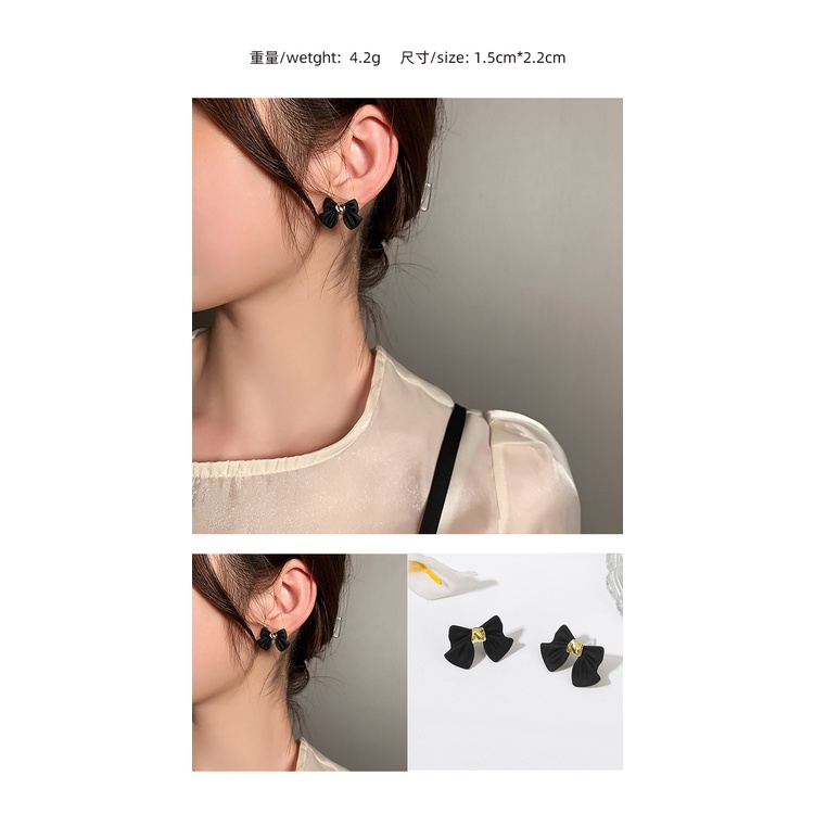 Korea busur geometris persegi elegan hitam fashion sterling silver jarum stud anting-anting sederhan