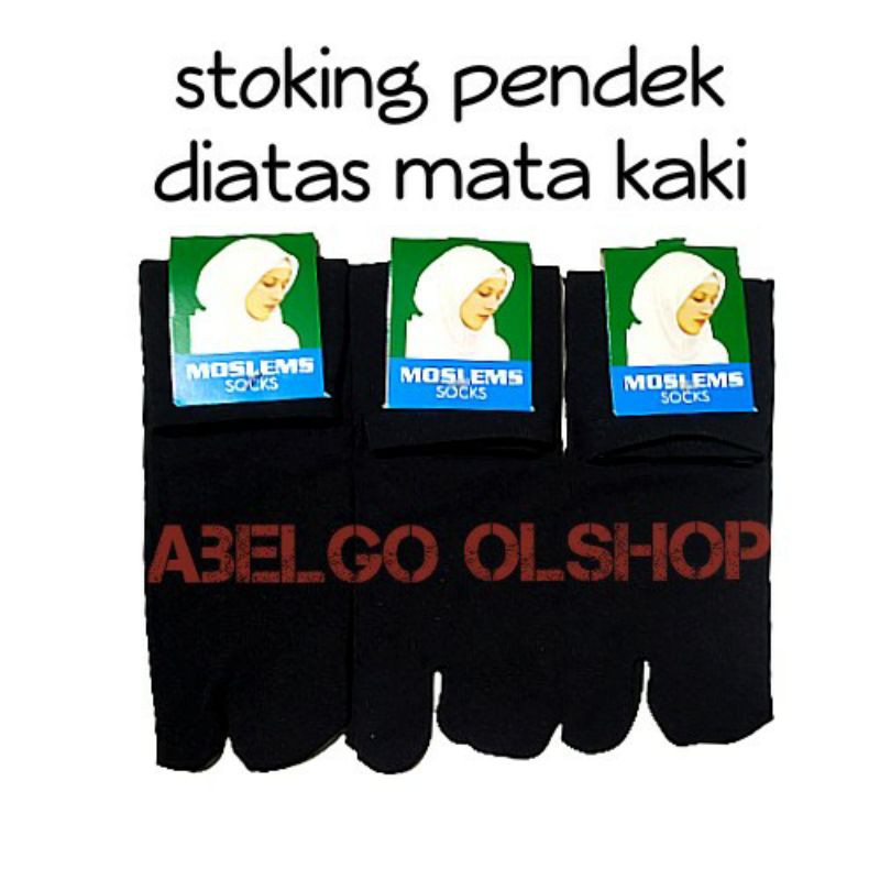 kaos kaki stoking wanita pendek diatas mata kaki warna hitam merek muslim