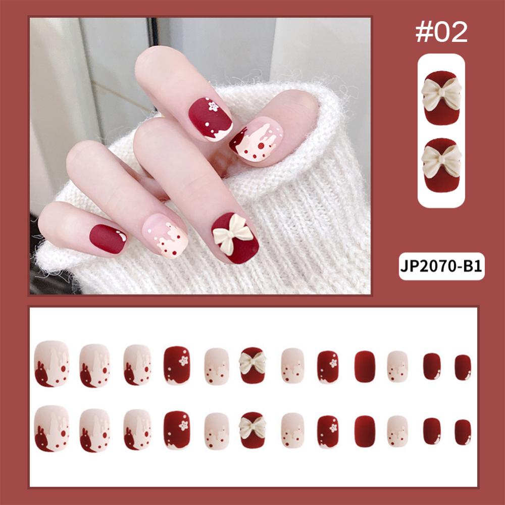 Timekey 24pcs / set Kuku Palsu Pendek Desain Pita Bisa Dilepas Untuk Manicure / Nail Art it A2K5