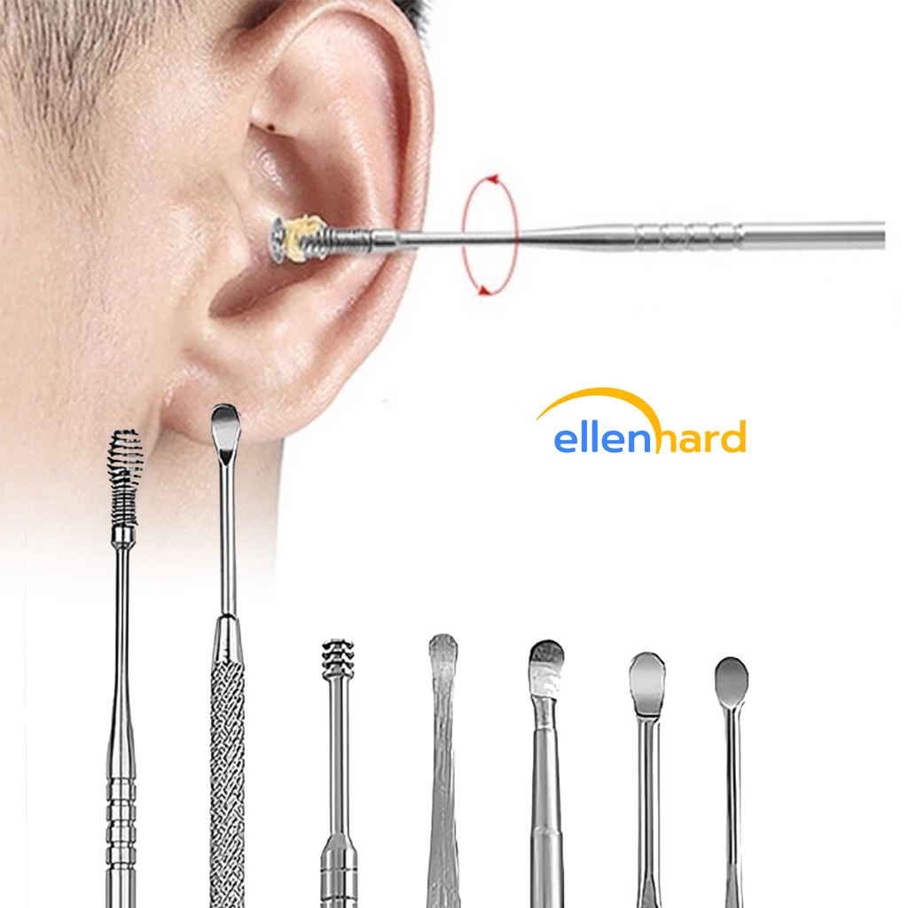 Pembersih Telinga 7 Pcs Set Korek Kuping Spiral Besi Stainless Steeel Ear Wax Removal