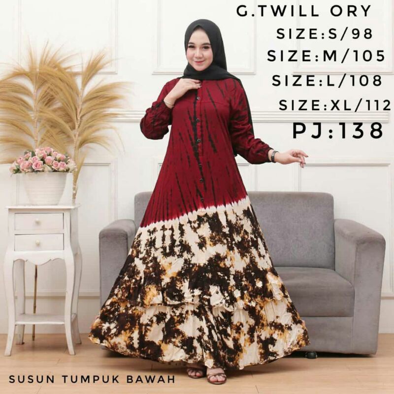gamis twil susun dan aksara kancing