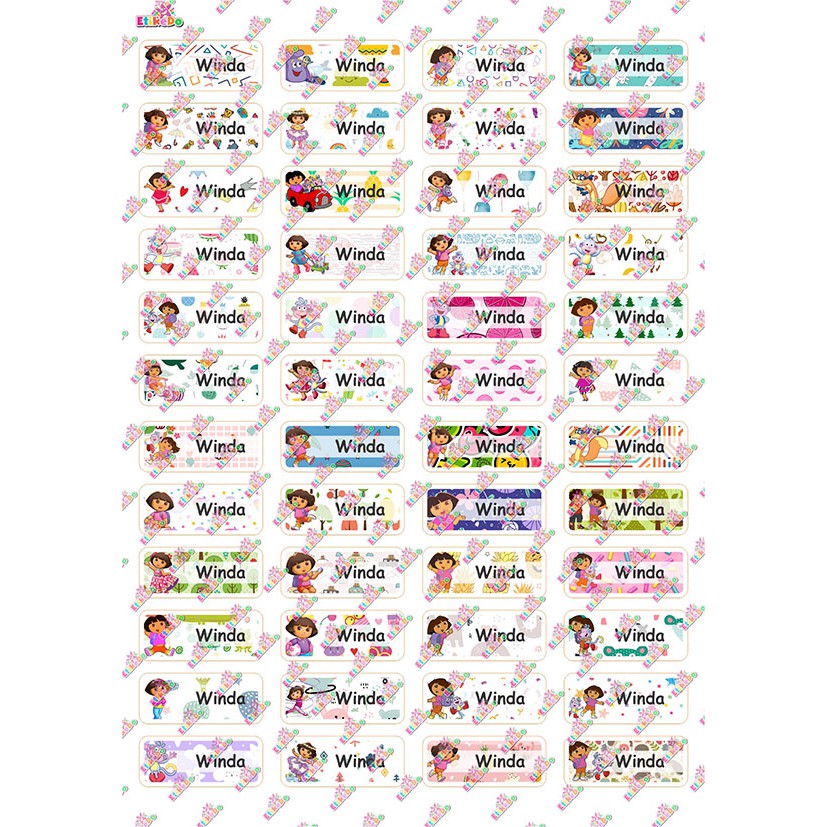

LABEL NAMA DORA THE EXPLORER 192 STIKER - WATERPROOF - 1 Nama DE1XS1