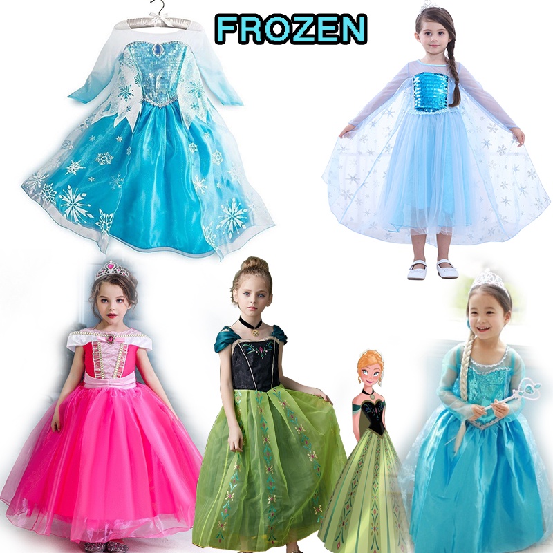 Frozen Princess Kostum Cosplay Pesta Elsa Dress anak Putri Makeup party untuk gaun Anak Perempuan