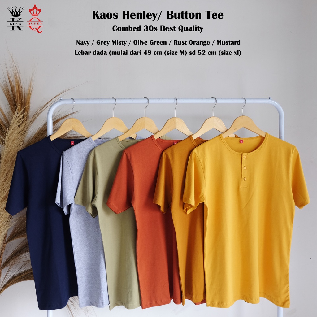 Kaos henley anak dan dewasa polos berkancing perempuan laki-laki bahan kaos katun combed 30s