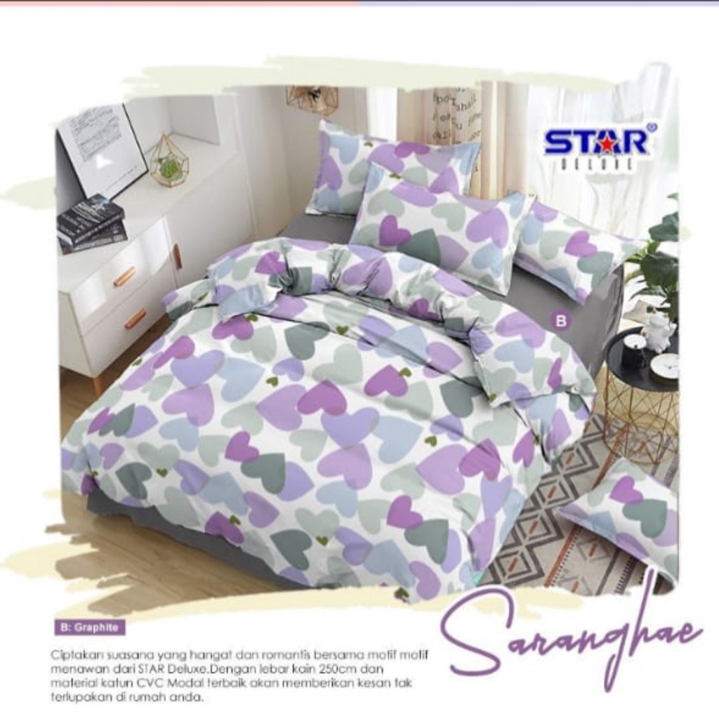 Sprei motif love ungu bahan seprai katun lembut adem terbaru original 2021