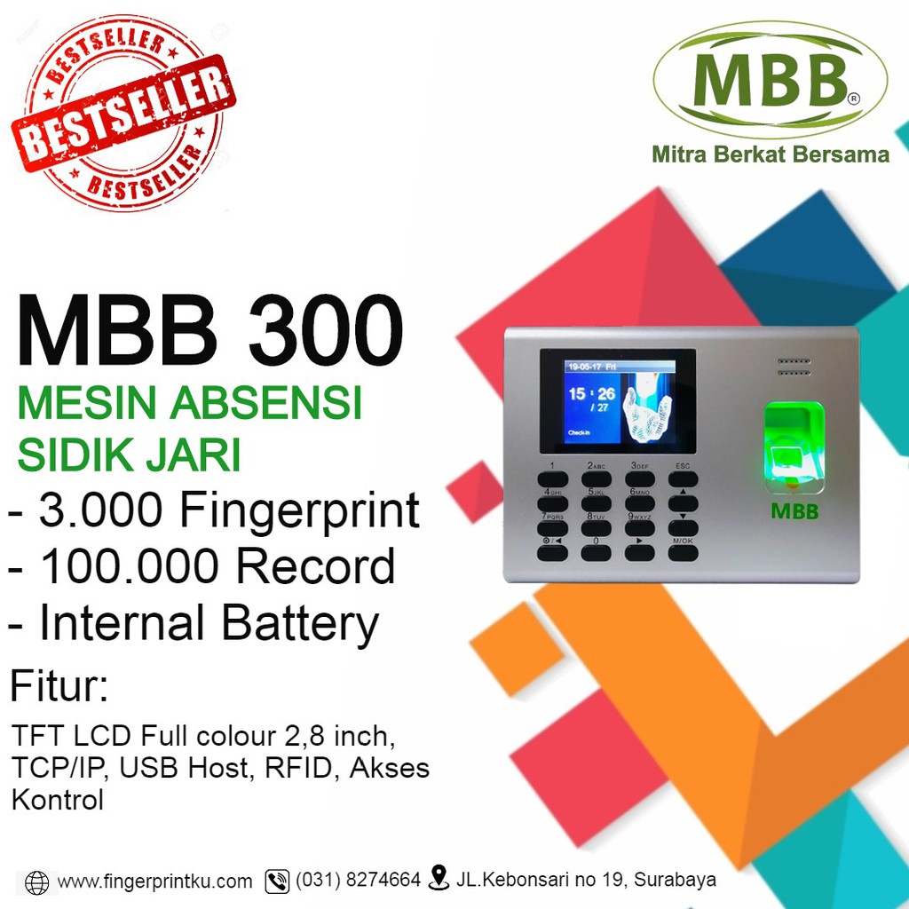 ☑️ MBB ☑️ ORIGINAL NEW Mesin Absensi Sidik Jari ONLINE LAN TCP IP Fingerprint MBB 300 Finger Print