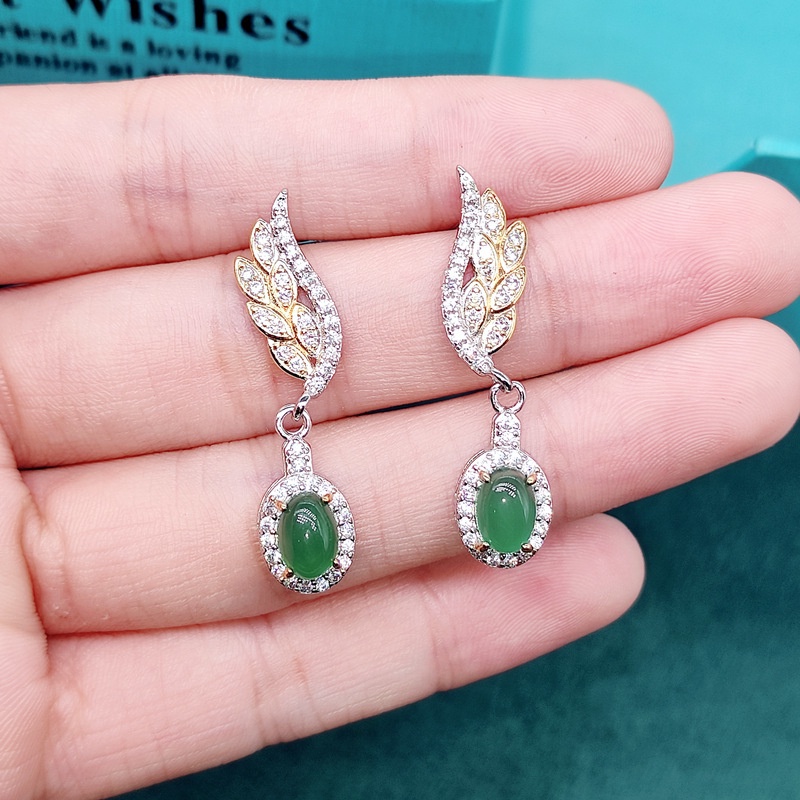 Anting Gantung Batu Giok Natural Banyak Gaya Untuk Wanita