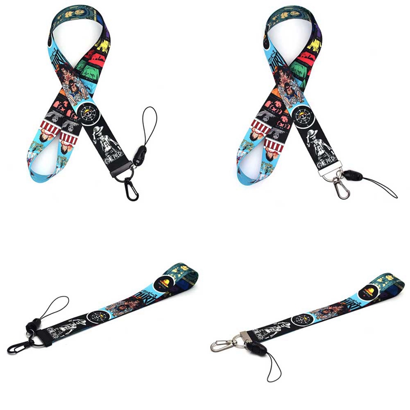 Fancyqube Tali Lanyard Leher Desain Anime One Piece Gaya Jepang Dengan Gantungan Kunci Untuk Id Card Gym Ponsel