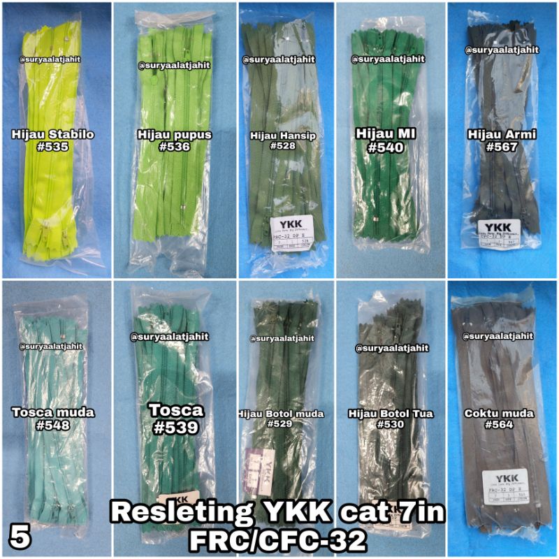 🅰️ Resleting YKK Cat 7in/17.5cm FRC32 @1lusin =rp.13.750/12pcs