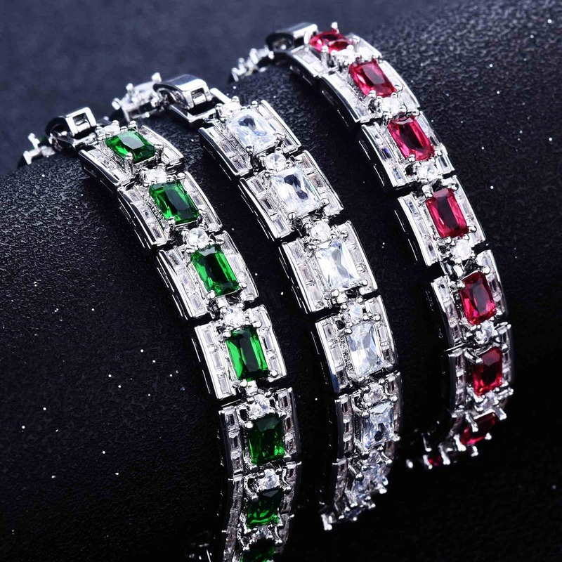 [Ready Stock]Fashion Personality Silver Plated Emerald Color Gemstone Bracelet