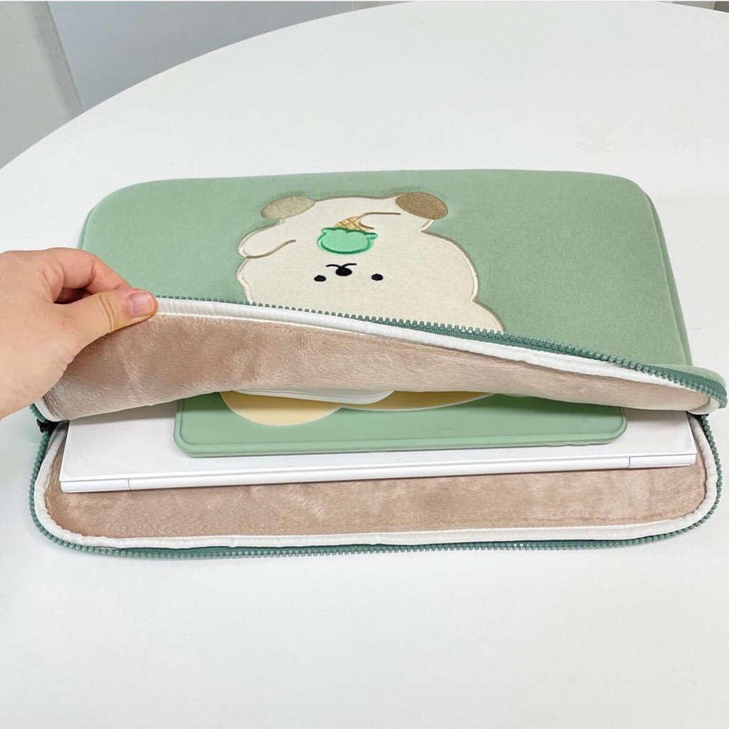 Sleeve Pouch Sarung Tas Pillow Bag Case Ipad Tab Tablet Macbook Air Pro Laptop Asus Acer Aspire Swift 3 Slim Chromebook Lenovo Dell HP Samsung Huawei 11 12 13 14 15 inch Motif Gambar Kartun Bear Dino Warna Green Pink Biru Ungu Cute Murah Korean Model