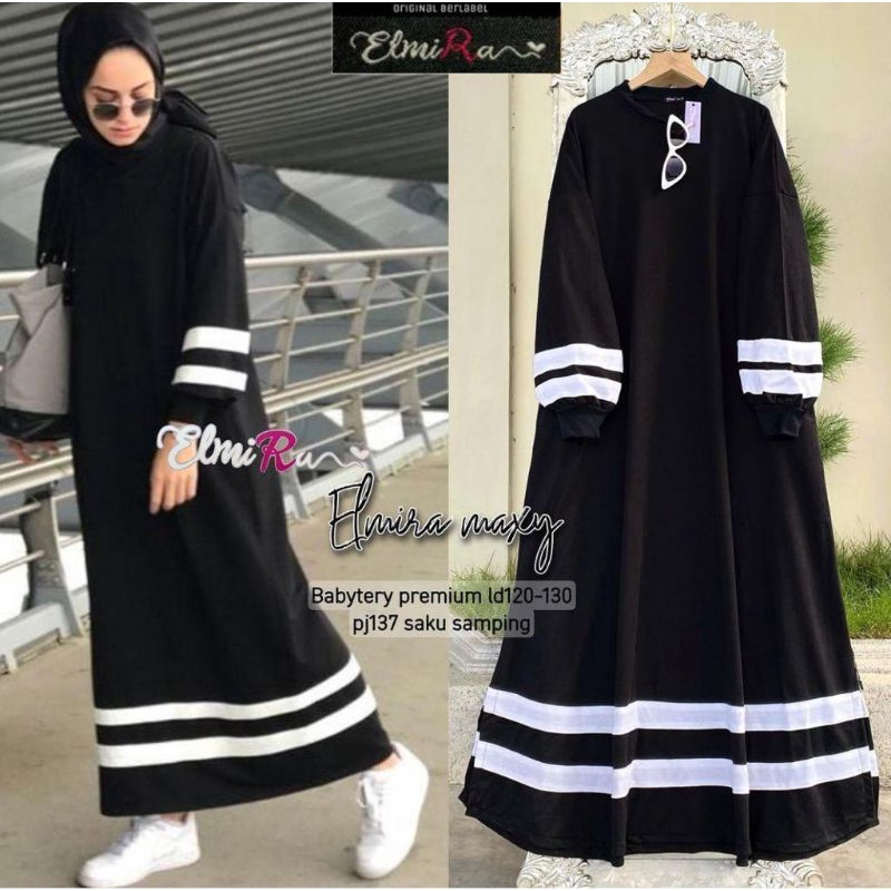 elmira maxy / gamis hitam polos jumbo / dress big size LD 120-130cm / maxy hitam