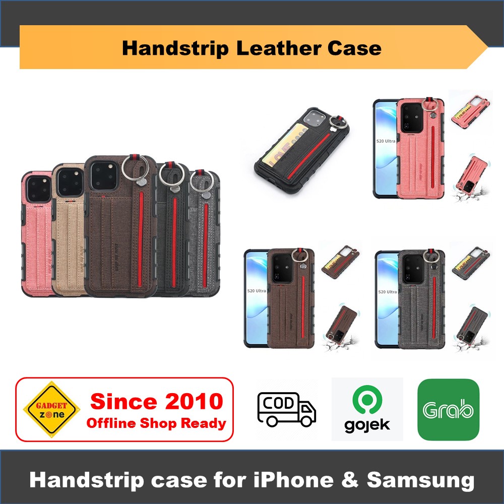 iPhone 12 / Mini / 12 Pro / 12 Promax Casing Handstrip Card Leather Ring Case