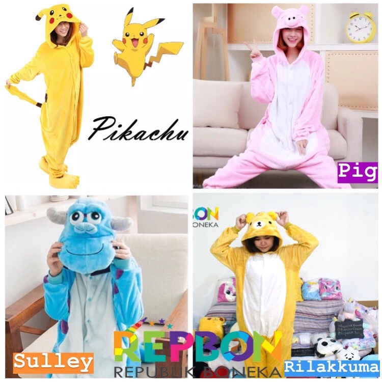 KOSTUM ONESIE DINOSAURUS DINO SAPI TOTORO HARIMAU PIKACHU JERAPAH STITCH SULLEY SINGA KELELAWAR BABY SHARK HIU PIYAMA IMPOR EXTRA LARGE SIZE XL BESAR