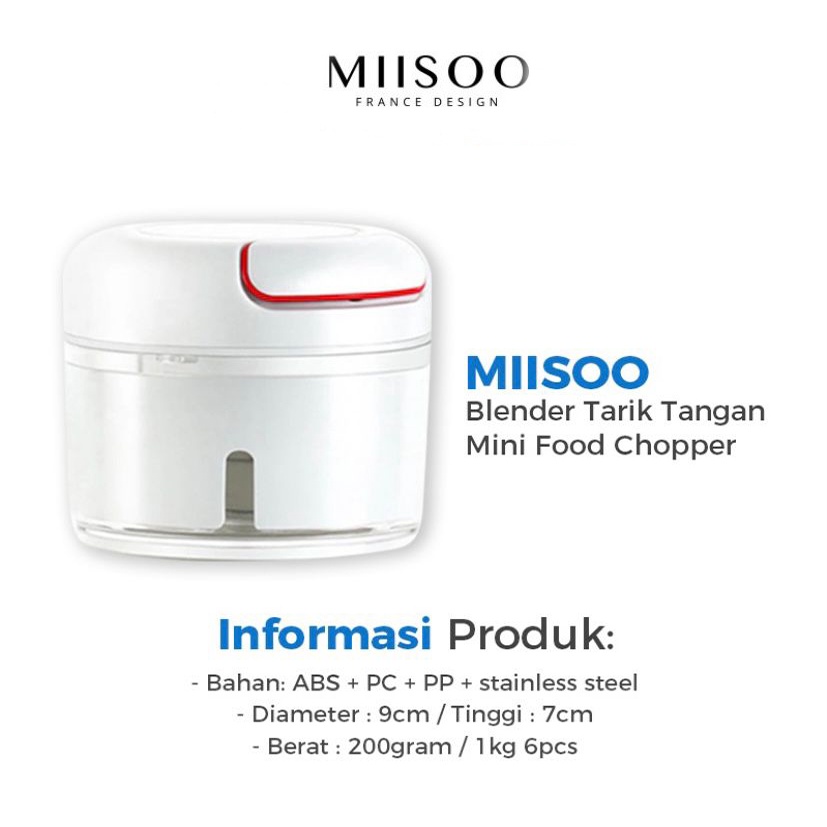 MIISOO Blender Tarik Tangan Manual Mini Speedy Chopper Gilingan Penghalus Bumbu Daging Bawang