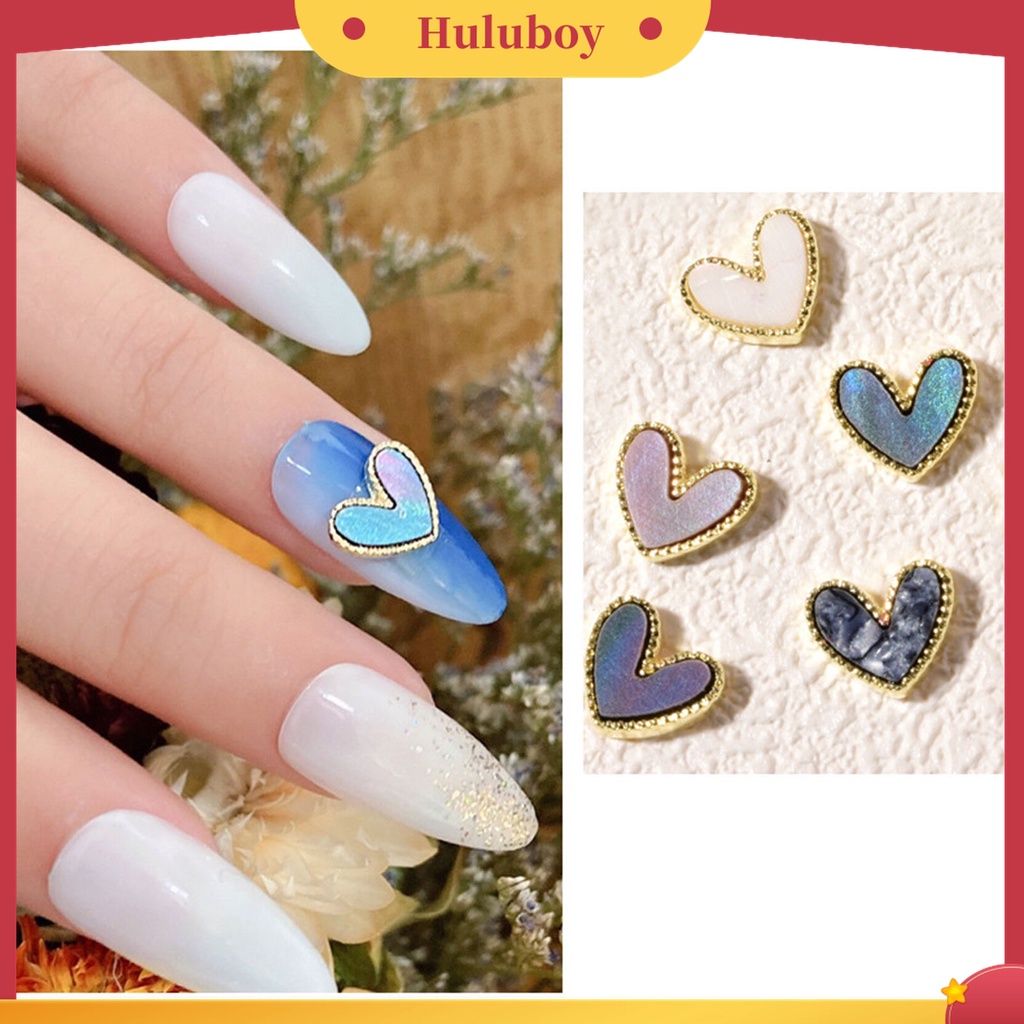 Huluboy Huluboy♡ 10pcs / Set Ornamen Bor Kuku 3D Bentuk Hati Peach Untuk Dekorasi Nail Art Salon