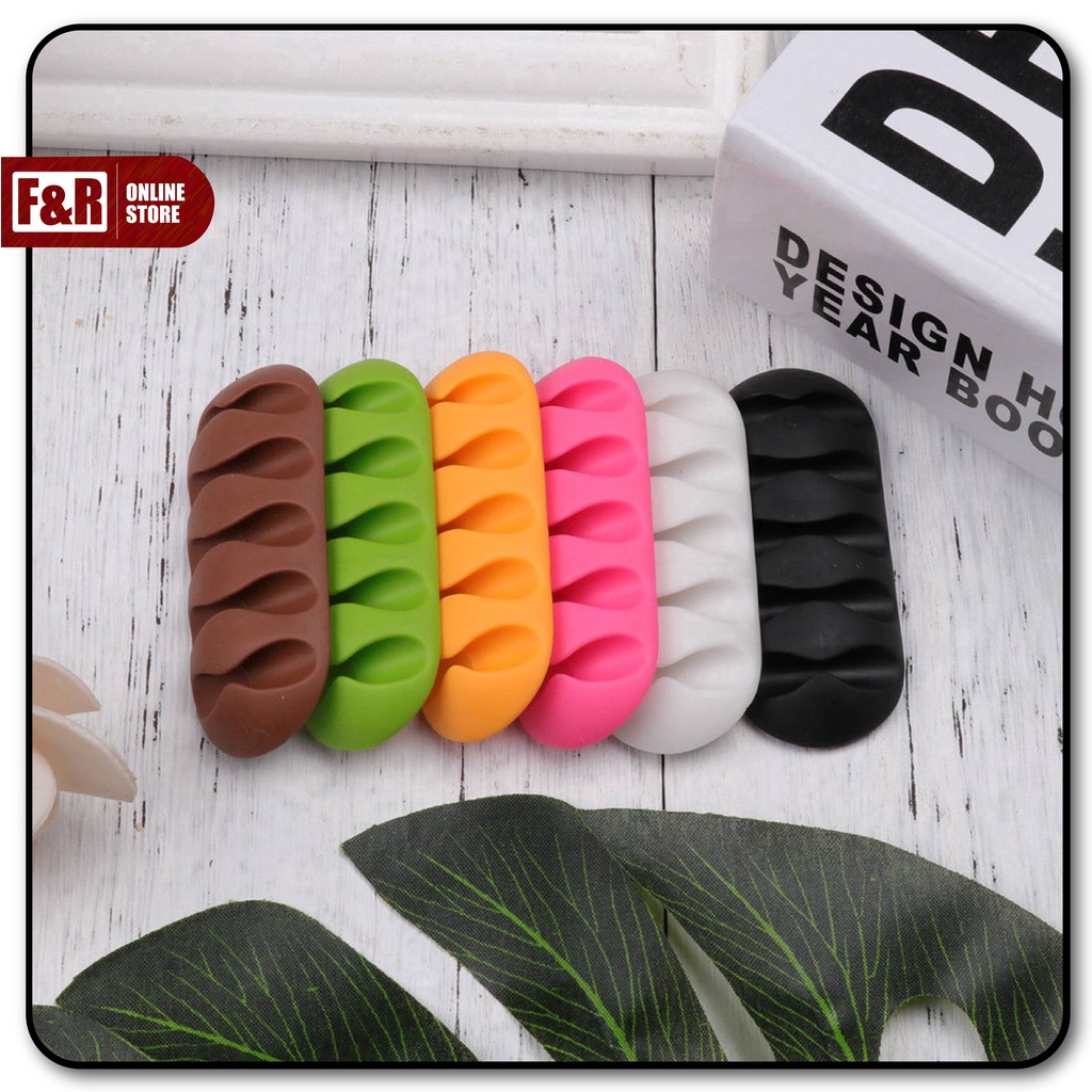 Klip Kabel Organizer Tempel Penjepit Kabel Charger HP USB Headset Earphone Gadget Clip Holder 5 Slot