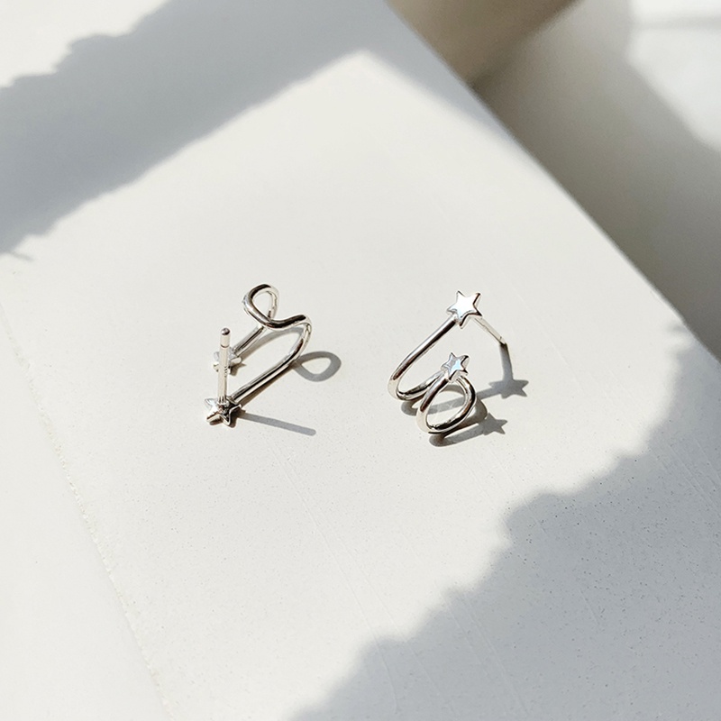 Unique Star Stud Earrings Anting Women Cool Silver Earring Jewelry Party Ear Clip Birthday Gift