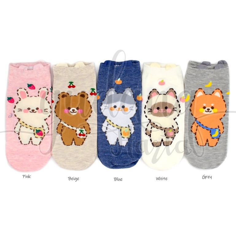 Kaos Kaki Pendek Wanita Sling Bag Cat Sock Motif Kucing Beruang Dog GH 103086