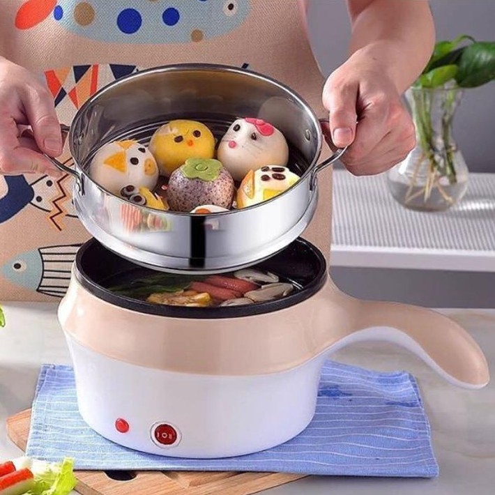 SHENAR COOKING STIMER / PANCI ELEKTRIK/LISTRIK/WAJAN/KUKUS/FRYING PAN PORTABLE/ELECTRIC COOKING POT WITH STEAMER stainless/ PANCI LISTRIK