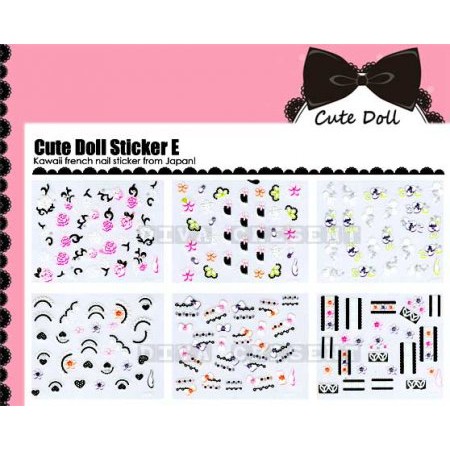 ISI 6 PACK NAIL ART STICKER CUTE DOLL SET A-E