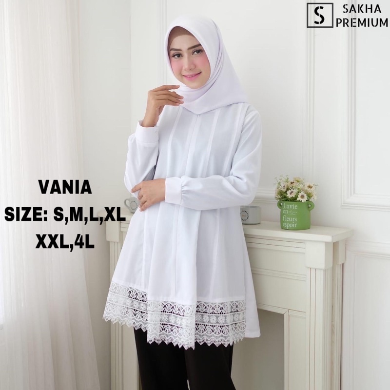 Sakha - Vania Atasan Muslim Wanita Tunik Putih Murah Atasan Tunik Murah Busui Friendly Jumbo Fashion Muslim