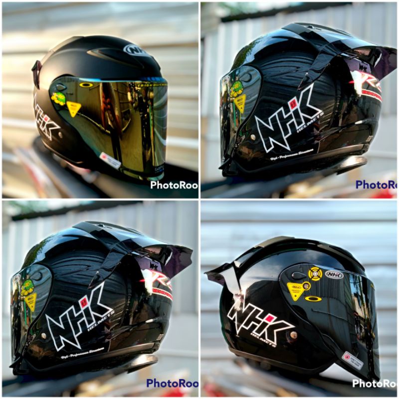 HELM NHK R6 PAKET GANTENG VENOM VISOR WITH SPOILER +STIKER-Hitam paket ganteng