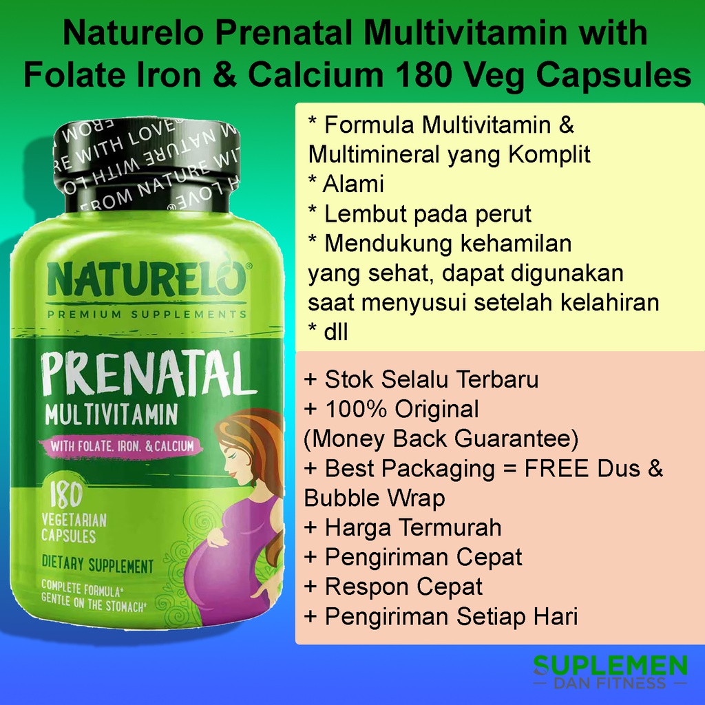 Naturelo Prenatal Multivitamin DHA 180 Vegetarian Capsules Asam Folat Zat Besi Kalsium Calcium Multi