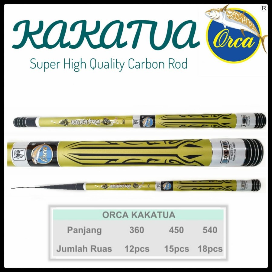 Joran Tegek PREMIUM Orca Kakatua Ros Pendek Bahan Full Carbon 360 450 540 Action Kaku