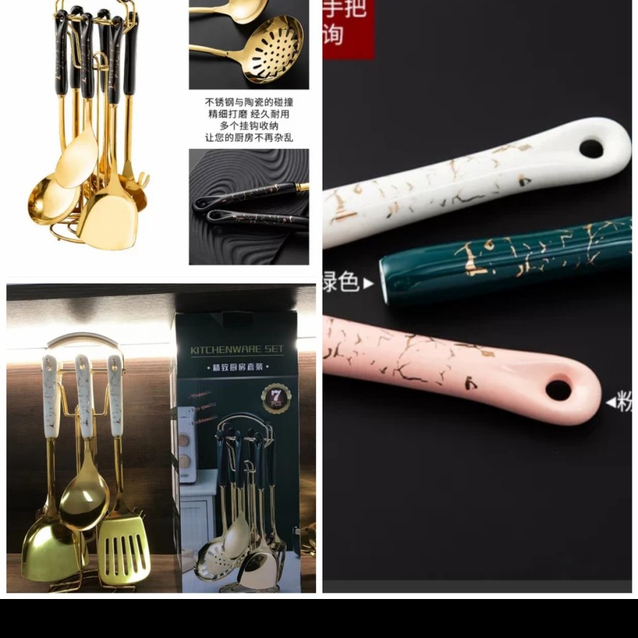 7IN1 CERAJADE Golden Spatula Kitchen Utensil Set / SPATULA MASAK GOLD JADE SET EMAS ELEGANT MEWAH / SPATULA KITCHEN TOOLS