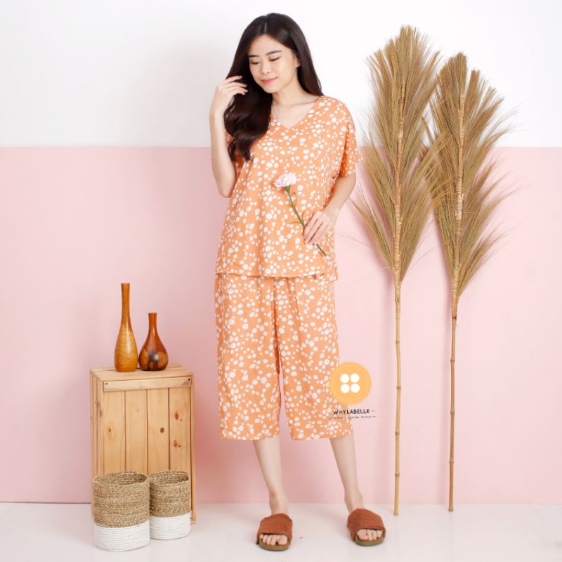 Baju tidur homewear super premium rayon 7/8-Peach