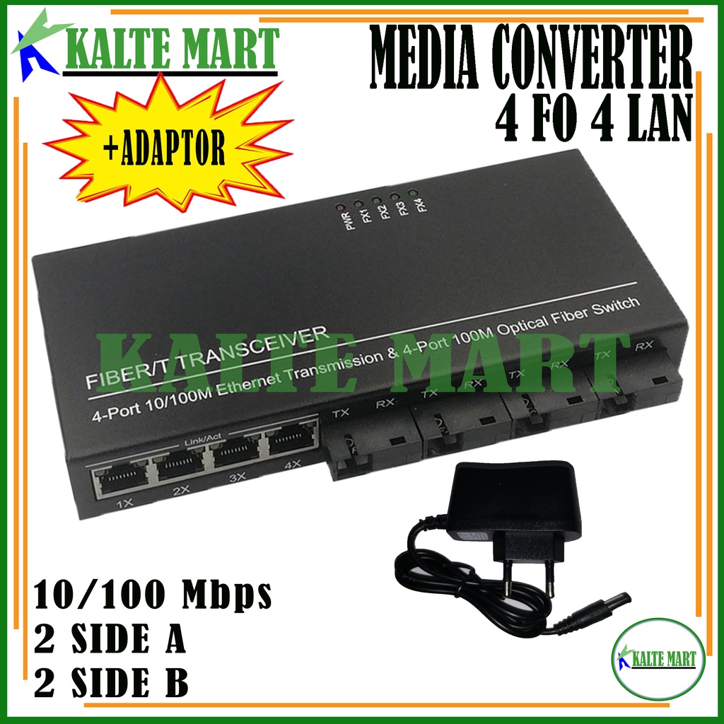 Media Converter 4 Port FO 4 Port LAN Switch Fiber Optic 4 Port SC 100