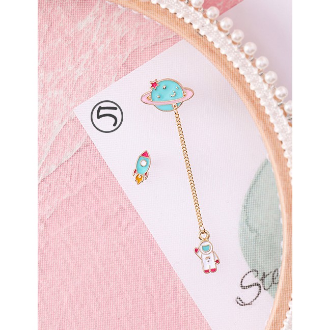 LRC Anting Tusuk  Fashion Blue Planet Shape Decorated Earrings