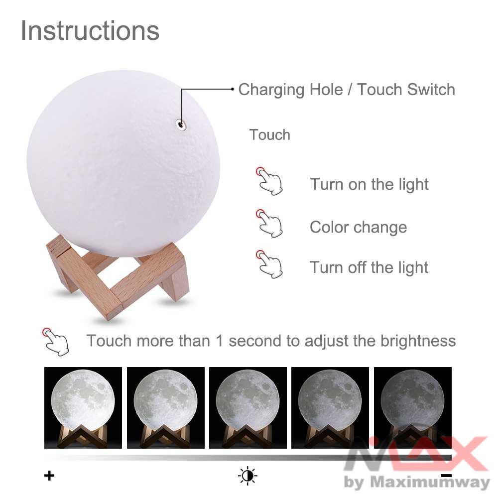 Lampu Meja Lampu Tidur Lampu Hias, Bentuk 3D Bulan, Aman bila disentuh anak karena kuat, 3D Printed Moon Night Light Lamp 12 cm pajangan kamar ruang tamu minimalis Rambery moon lamp 3D print night light Rechargeable 3 Color Tap Control lamp lights