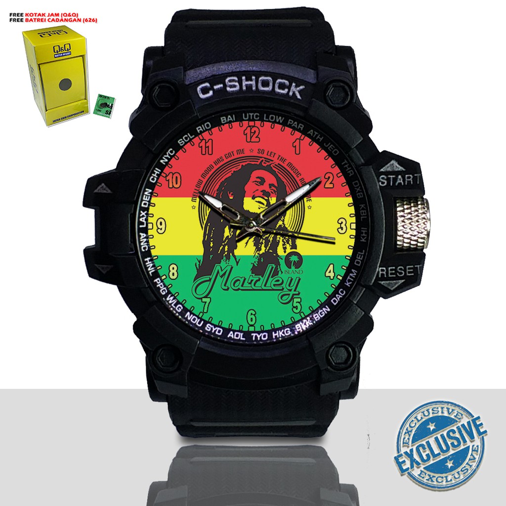 (EXCLUSIVE ) JAM TANGAN BOB MARLEY WATER RESIST FREE BOX DAN BATREI - NO.4