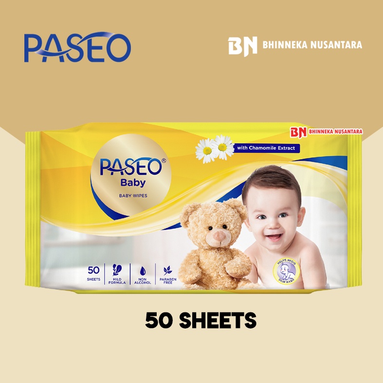 paseo baby wipes tissue basah 50 sheets