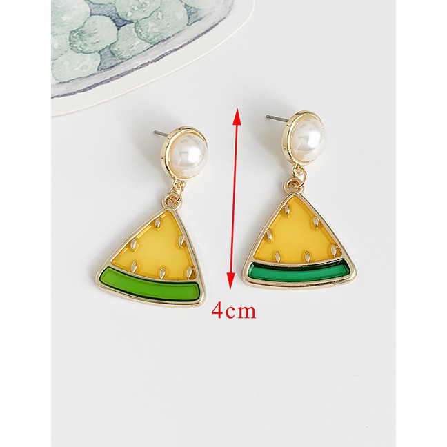 LRC Anting Tusuk Fashion Yellow Alloy Resin Pearl Watermelon Earrings D93603