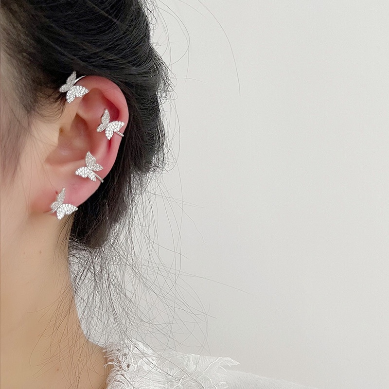 Anting Kait Desain Kupu-Kupu Bahan Logam Aksen Zirkon Gaya Korea Untuk Wanita