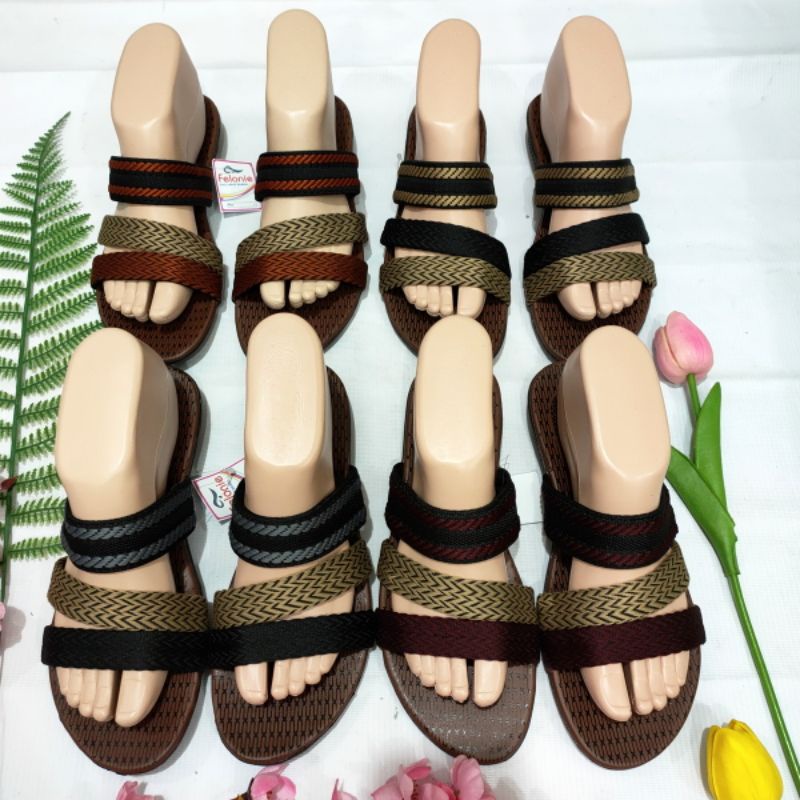 sandal wanita murah ban 3 garis Felonie SD 01. sandal turki rajut terbaru...!