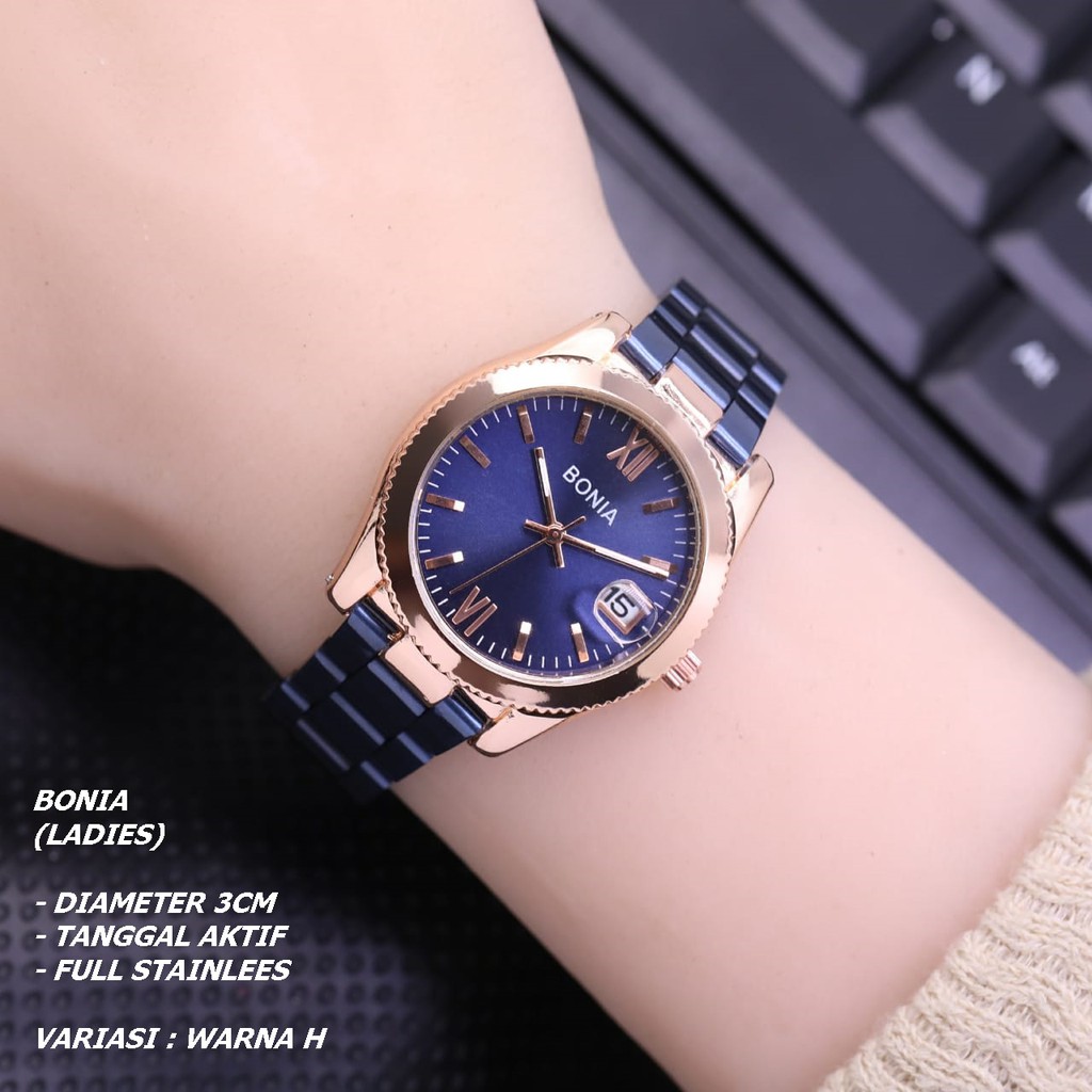 JAM TANGAN WANITA FASHION RANTAI BODY BULAT TANGGAL AKTIF