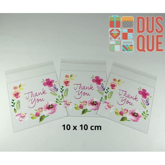 (10LEMBAR) PLASTIK OPP THANK YOU MOTIF BUNGA 10X10 CM