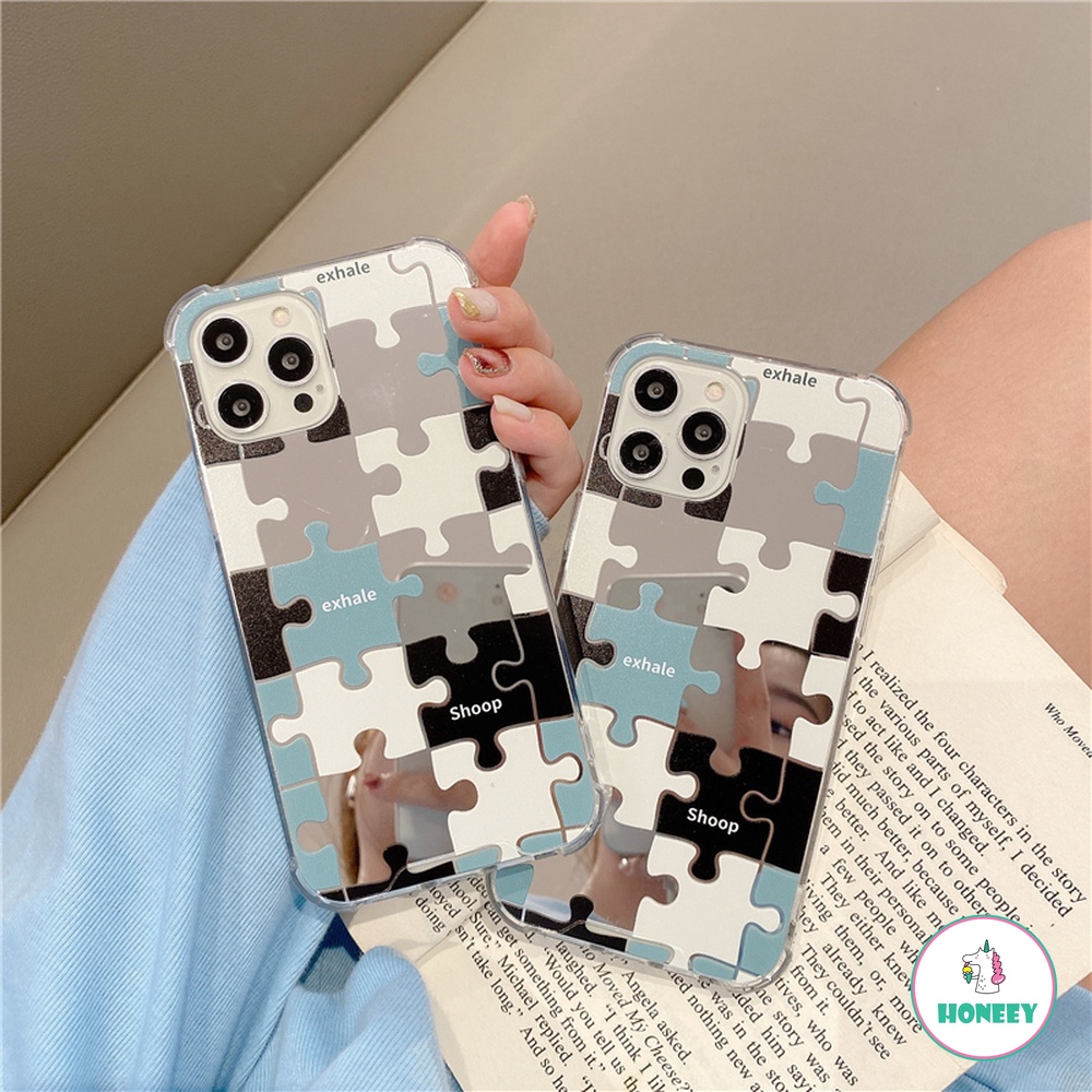 Soft Case TPU Desain Puzzle Cermin Makeup Warna Kontras Untuk IPhone 14 13 12 11 Pro Max X XS XR 8 7 Plus