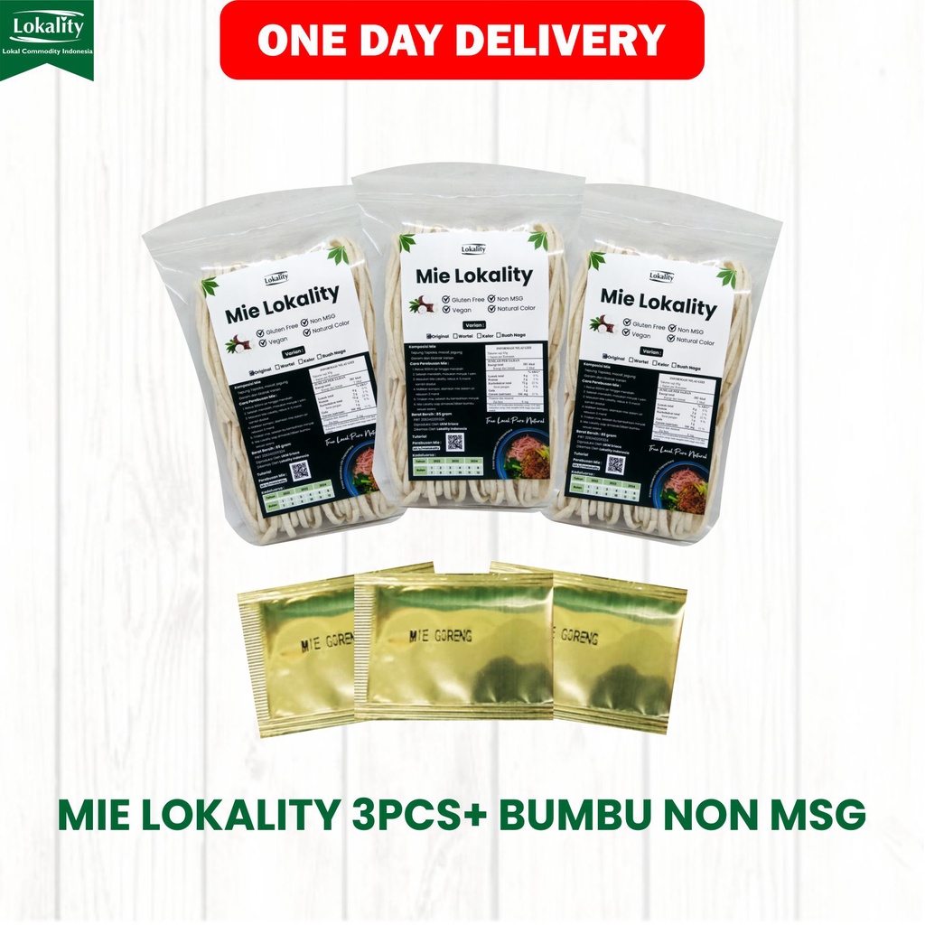 

Paket Mie Lokality Gluten Free + Bumbu Mie Goreng Non MSG (3pcs) - Vegan Noodle - Pasta Spagetti