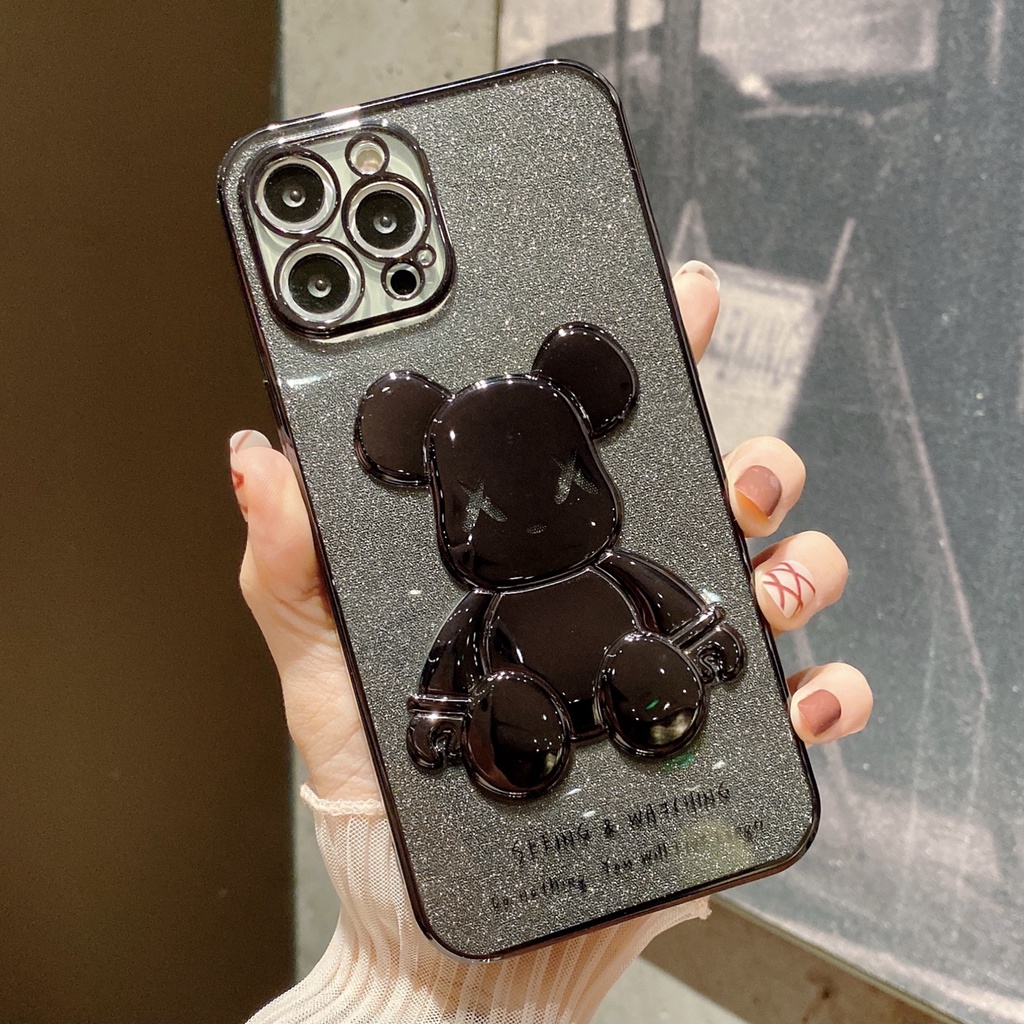 Casing Soft Case iPhone 11 12 13 Pro MAX XR XS MAX 7 + 8Plus XX 6D Motif Beruang Glitter