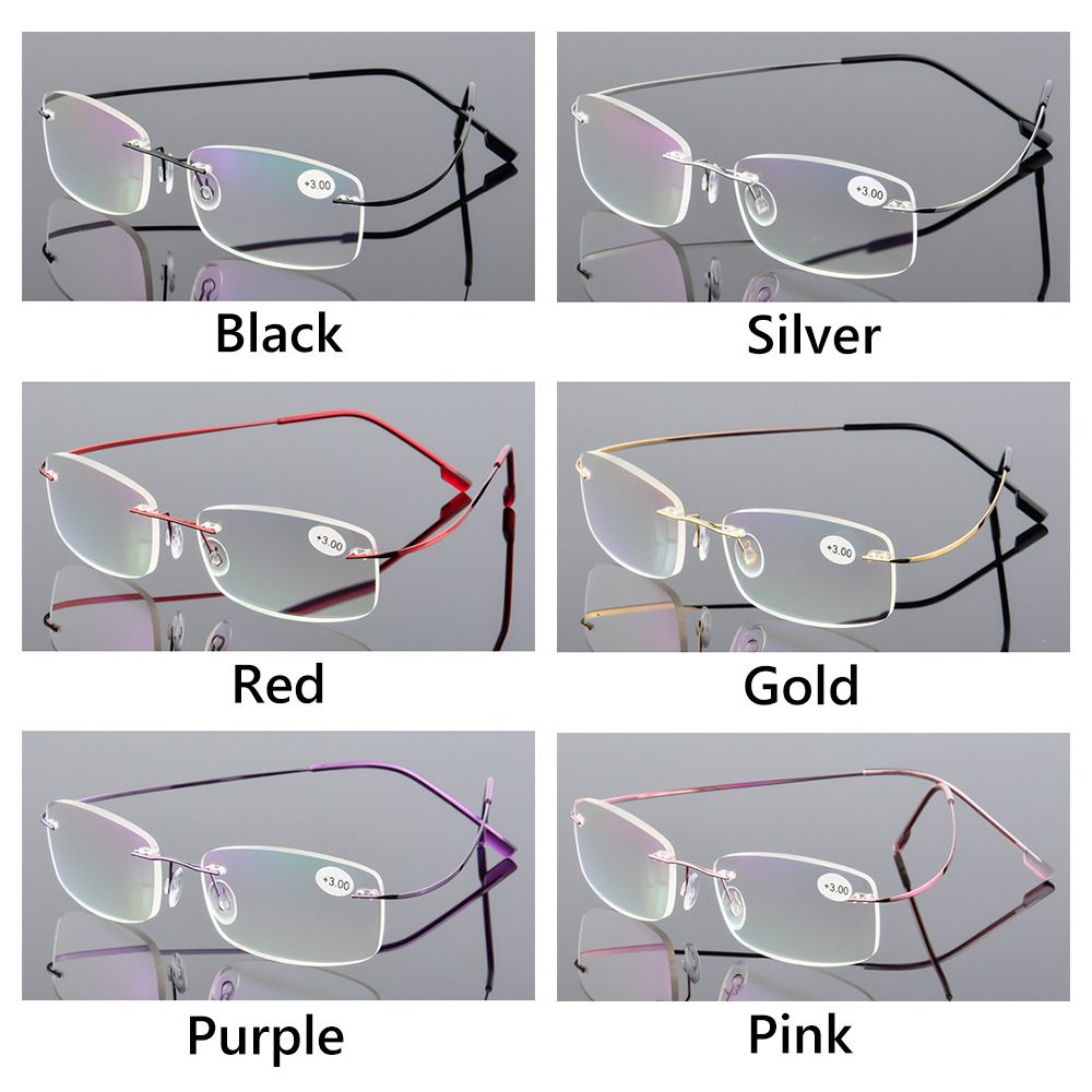 TOP Strength +1.0~+4.0 Memory Titanium Vision Care Rimless Reading Glasses Men and Women Flexible Ultralight Eyewear Presbyopic Eyeglasses/Multicolor