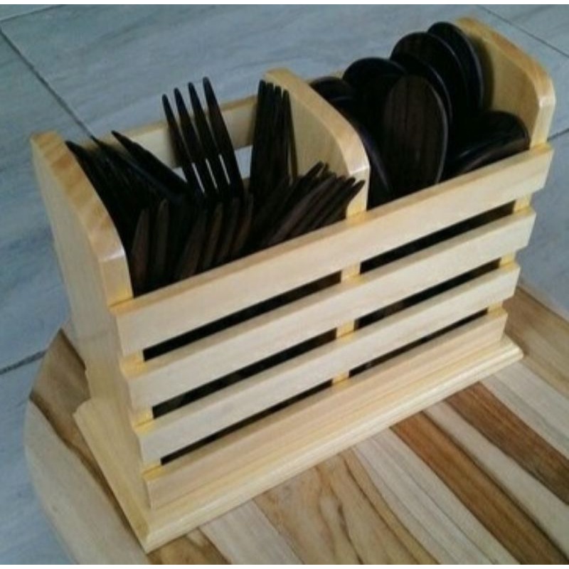 Wadah / Tempat Sendok Garpu Unik - Bahan Kayu pinus