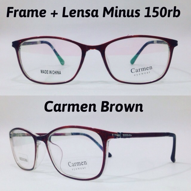 Free Lensa Minus | Frame Kacamata Carmen 2206 Hitam + Lensa Minus