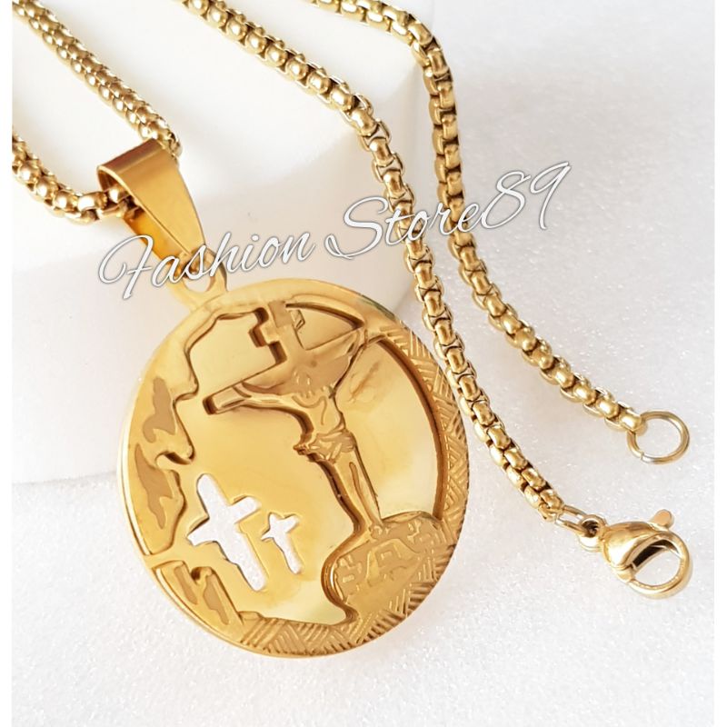 Kalung Titanium Rohani Jesus Bunda Maria Antikarat Impor Bestquality Premium Titanium Gold Fashion Rohani